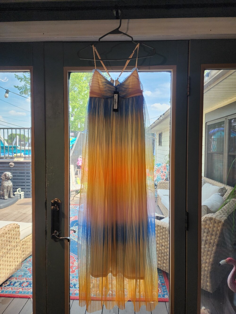 Steve Madden Yellow, Blue and White Ombre Tulle Maxi Dress